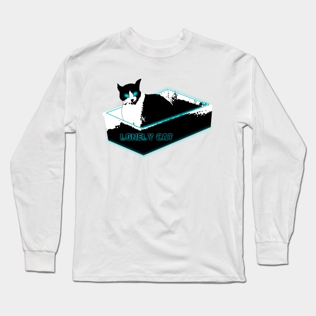 Lonely cat neon animal in box Long Sleeve T-Shirt by denpoolswag